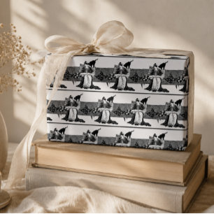 Vrouw leest met zwarte kat    cadeaupapier