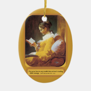 Vrouw leesversiering keramisch ornament