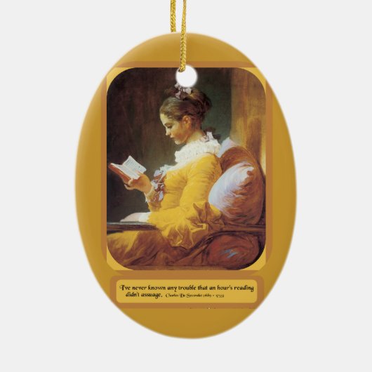 Vrouw leesversiering keramisch ornament (Achterkant)