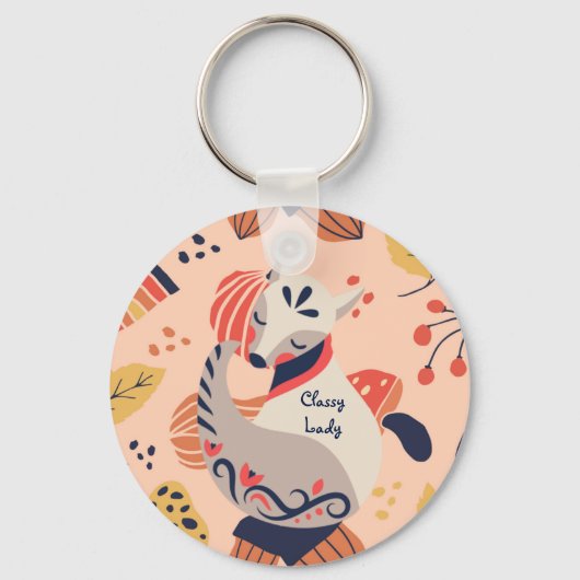 Vrouw leraar Gift CLASSY LADY Hygge Fox Sleutelhanger (Voorkant)