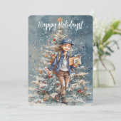 Vrouw Letter Carrier Kerstboom Kaart (Staand voorkant)