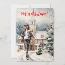 Vrouw Letter Carrier Merry Christmas Church Bedankkaart
