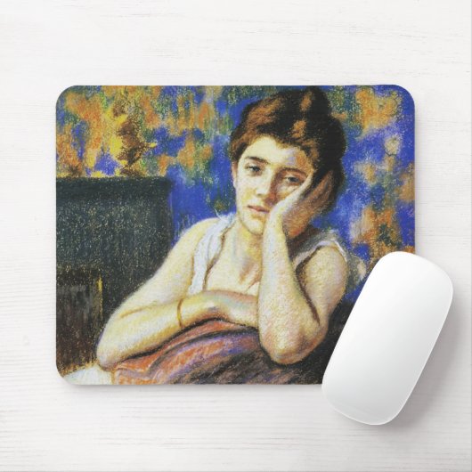 Vrouw leunend op een stoel muismat (Met muis)