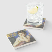 Vrouw leunend op een stoel stenen onderzetter (Zijkant)