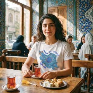 Vrouw Leven Vrijheid   Perzische Minakari Blauw T-shirt