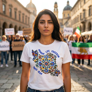 Vrouw Leven Vrijheid Perzische Tegels Blauw T-shirt
