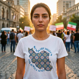Vrouw Leven Vrijheid Protest   Bloemen Blauw T-shirt