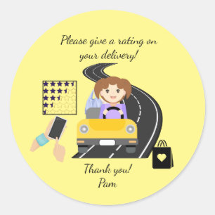 Vrouw Levering Driver Geef een beoordeling Ronde Sticker