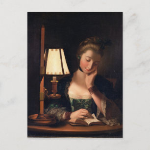 Vrouw: Lezen door een Papierbel Shade, 1766 (olie  Briefkaart