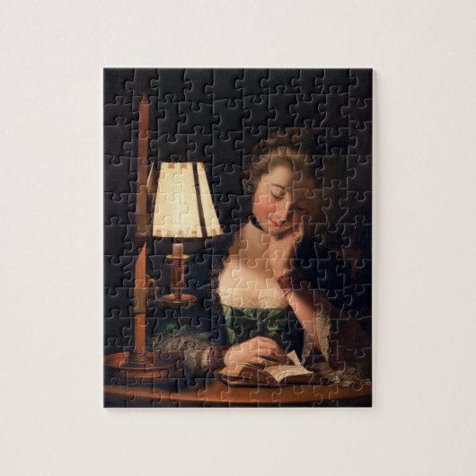 Vrouw: Lezen door een Papierbel Shade, 1766 (olie  Legpuzzel (Verticaal)