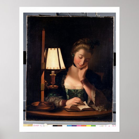 Vrouw: Lezen door een Papierbel Shade, 1766 (olie  Poster (Voorkant)