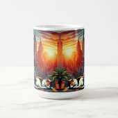 Vrouw Lezen In Stadsvenster Met Kat En Koffie Koffiemok (Center)