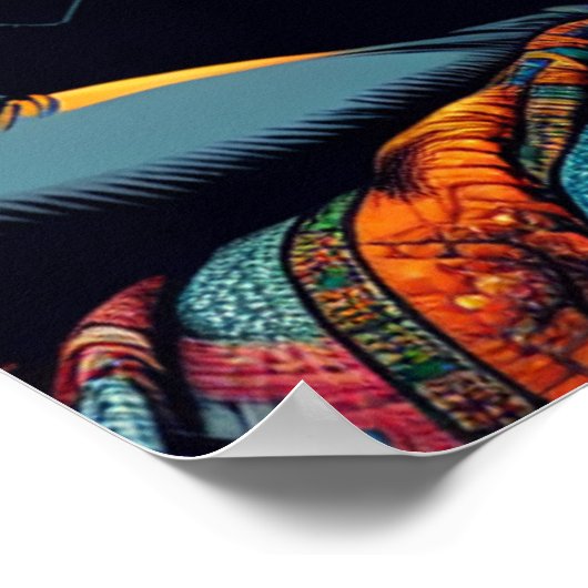 Vrouw Lezen In Stadsvenster Met Kat En Koffie Poster (Hoek)