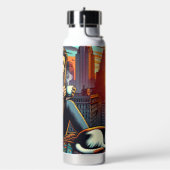 Vrouw Lezen In Stadsvenster Met Kat En Koffie Waterfles (Links)