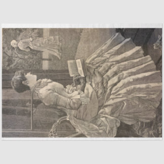 Vrouw lezen, jaren 1880 tissuepapier