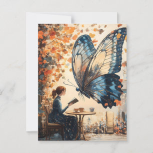 Vrouw Lezen met Giant Butterfly Abstracte Kunst Briefkaart