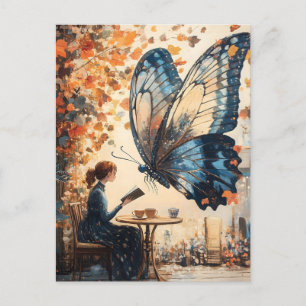 Vrouw Lezen met Giant Butterfly Abstracte Kunst Feestdagenkaart