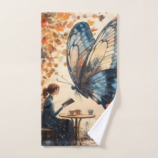 Vrouw Lezen met Giant Butterfly Abstracte Kunst Handdoek (Handdoek)