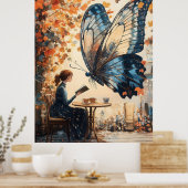 Vrouw Lezen met Giant Butterfly Abstracte Kunst Poster (Keuken)