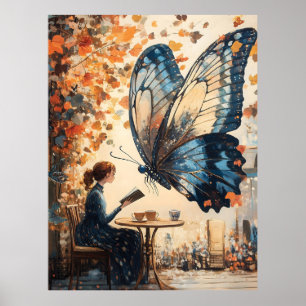Vrouw Lezen met Giant Butterfly Abstracte Kunst Poster