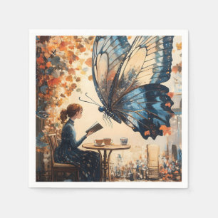 Vrouw Lezen met Giant Butterfly Abstracte Kunst Servet