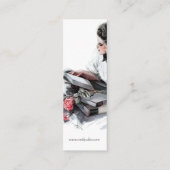 Vrouw lezen mini visitekaartje (Achterkant)