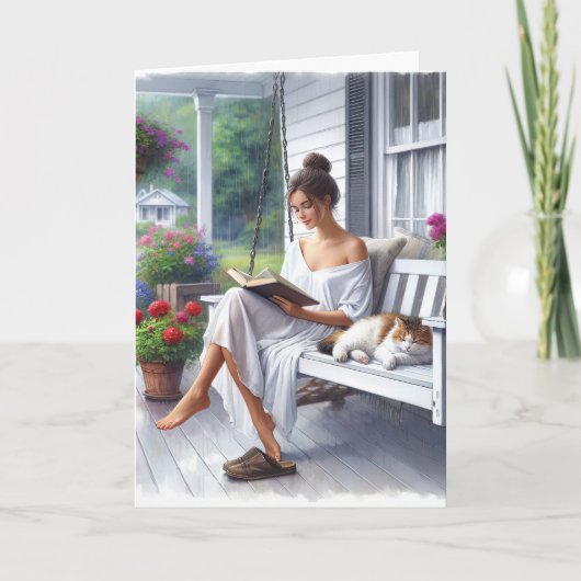  Vrouw Lezen van een Boek voor Verjaardag Kaart (Voorkant)