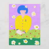 Vrouw lezend in de tuin briefkaart (Voorkant)
