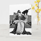 Vrouw lezend met een zwarte kat kaart (Gele Bloem)