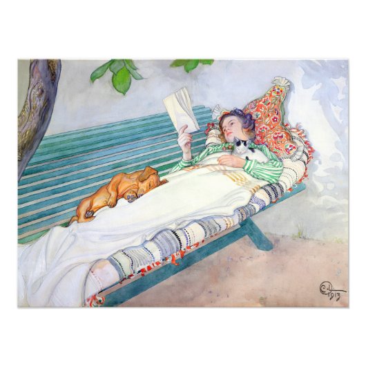 Vrouw liggend op een bank door Carl Larsson Foto Afdruk (Voorkant)