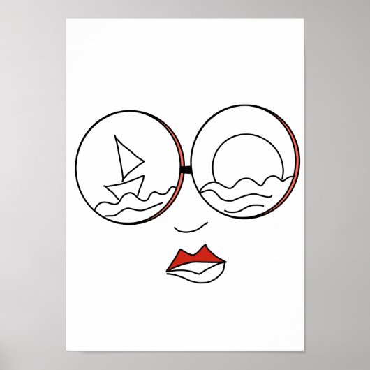 Vrouw Lijnkunst Zomer Strand Poster (Voorkant)