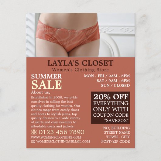 Vrouw Lingerie, dameskleding Advert. Flyer (Voorkant)