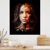 Vrouw links/rechts gespleten olie verven poster (Keuken)