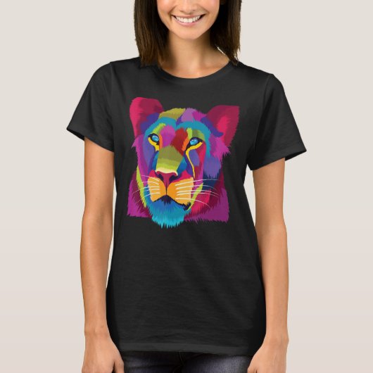 vrouw Lion Face voor Afrika, kleurrijk, schattig T-shirt (Voorkant)