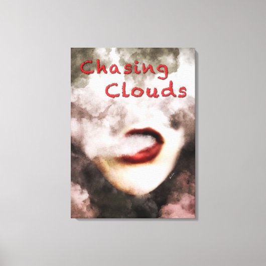 Vrouw Lippen Wolken Vape Grunge Verpakt Canvas Afdruk (Voorkant)