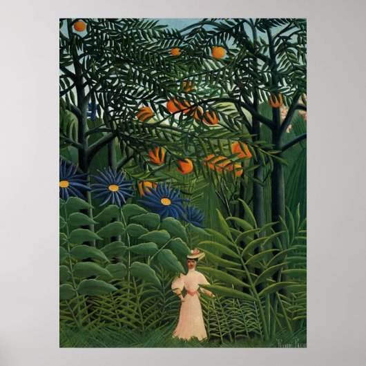 "Vrouw loopt in een exotisch bos" Poster (Voorkant)