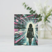 Vrouw loopt verloren in het algoritme briefkaart (Staand voorkant)