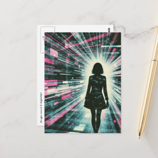 Vrouw loopt verloren in het algoritme briefkaart (Voorkant / Achterkant in situ)
