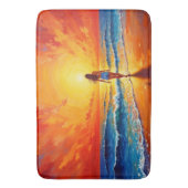 Vrouw lopen oceaan strand warme zonsondergang badmat (Voorkant Verticaal)