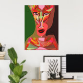 Vrouw luistert naar hete muziek poster (Thuiskantoor)