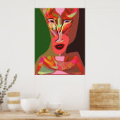 Vrouw luistert naar hete muziek poster (Keuken)