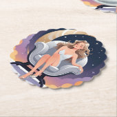 Vrouw Maan Sterren Wolken Onderzetter (Gekanteld)