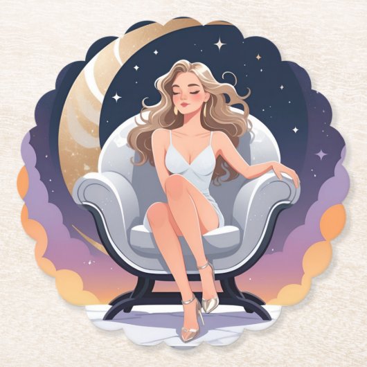 Vrouw Maan Sterren Wolken Onderzetter (Voorkant)