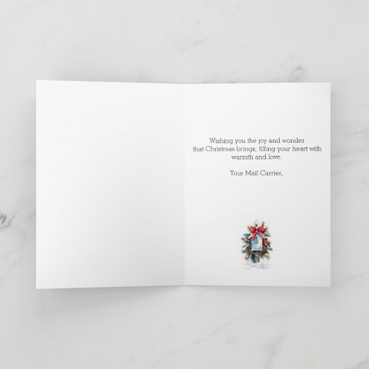 Vrouw Mail Carrier Kerstdorp Feestdagen Kaart (Binnen)
