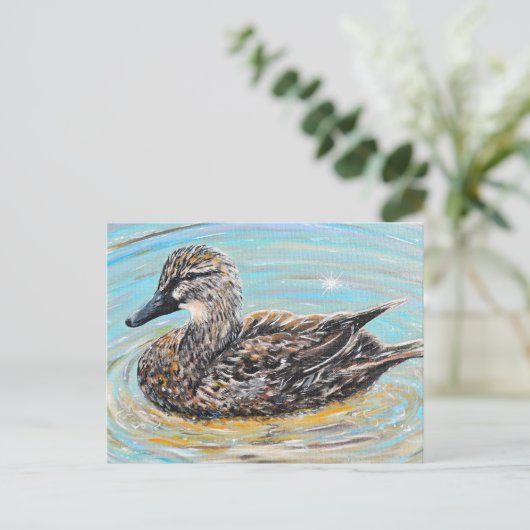 Vrouw Mallard Duck Painting Briefkaart (Staand voorkant)