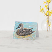 Vrouw Mallard Duck Painting Kaart (Gele Bloem)