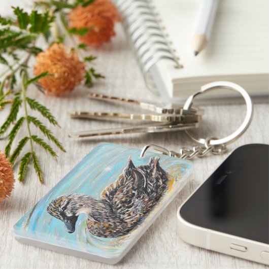 Vrouw Mallard Duck Painting Sleutelhanger (Voorkant Rechts)