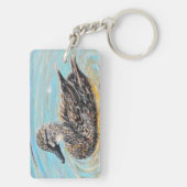 Vrouw Mallard Duck Painting Sleutelhanger (achterkant)