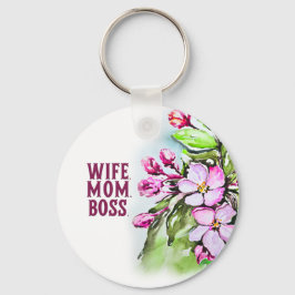 Vrouw Mam Baas, Roze Bloemen Sleutelhanger