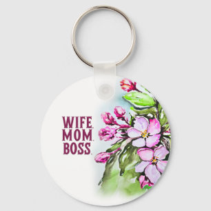 Vrouw Mam Baas, Roze Bloemen Sleutelhanger